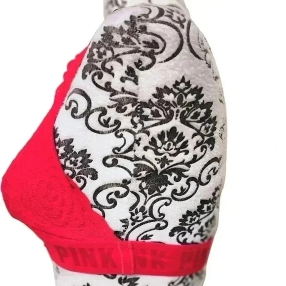 VICTORIA'S Secret Pink Bralette Lipstick Red Lace Logo Band T Back Women's Med - Picture 5 of 11
